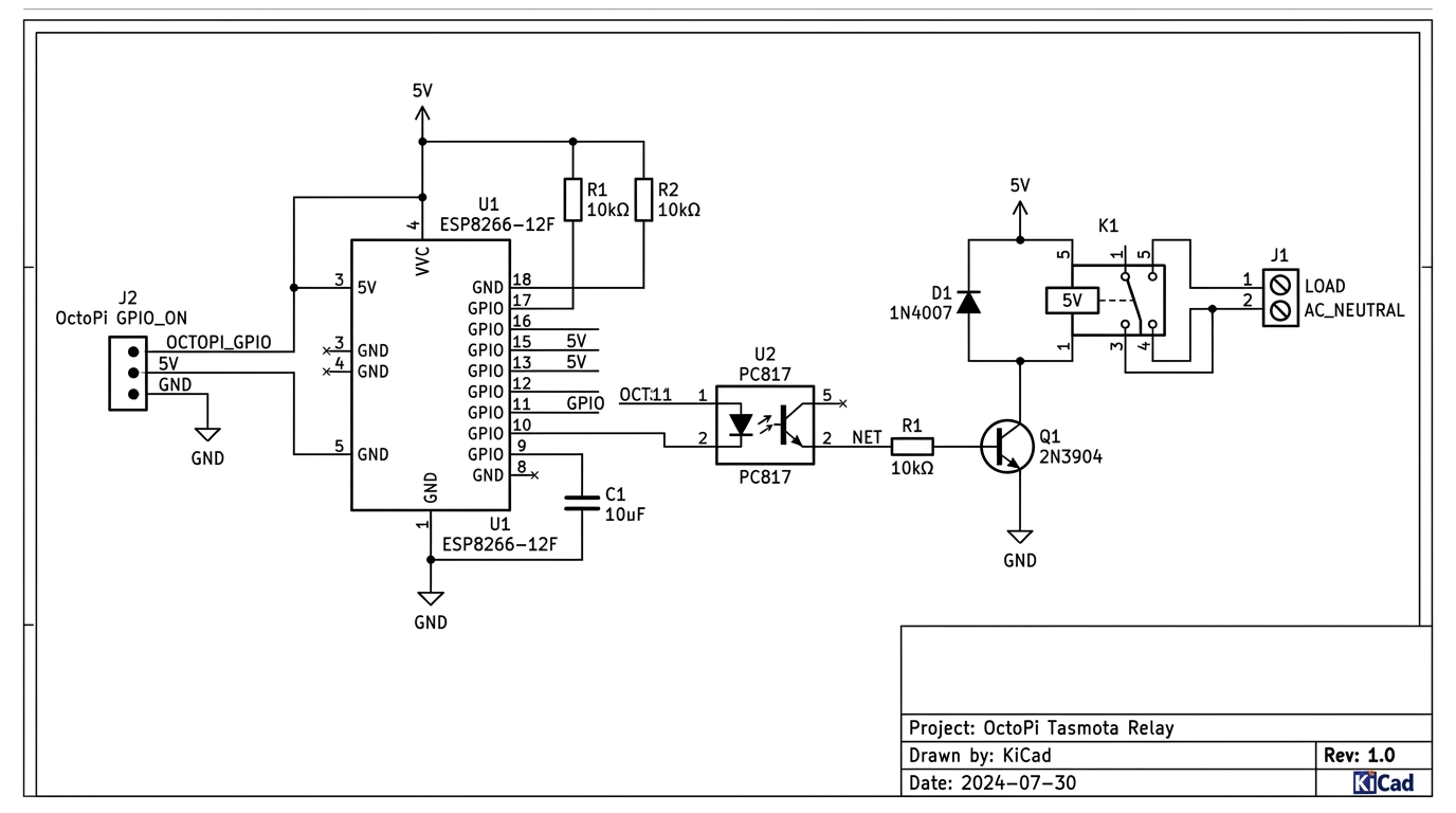 KiCAD EDA Engineering Circuit Schematic Diagram for OctoPi Tasmota Relay